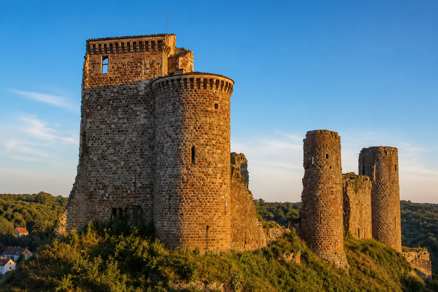 Les ruines du château d’Hérisson, village médiéval à proximité du gîte Lau’Livier